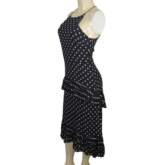 LuLu's Black‎ White Polka Dot Sleeveless Midi Dress Layered Ruffle high low sz S - Picture 5 of 16